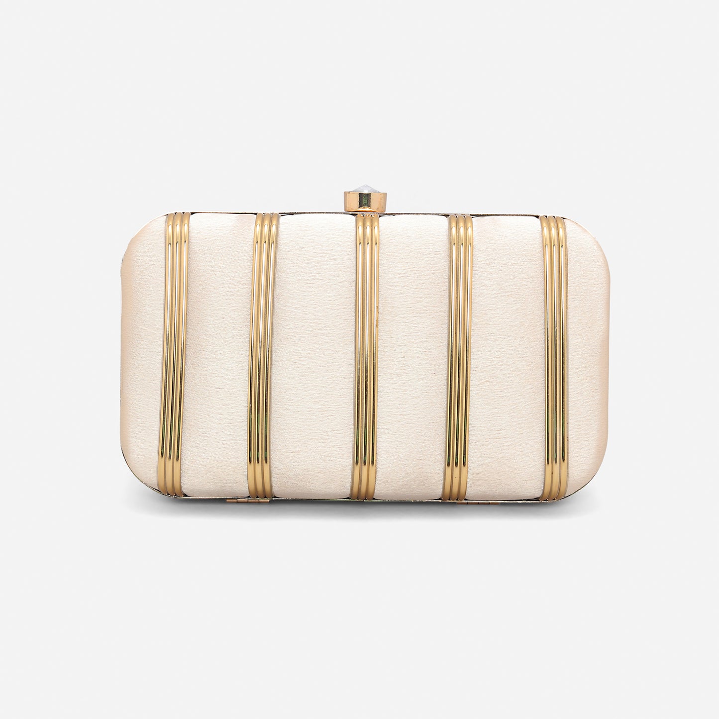 LASA Satin Partywear Frame Box Clutch - Light Gold