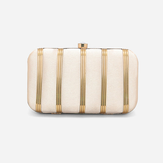 LASA Satin Partywear Frame Box Clutch - Light Gold