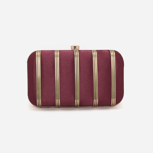 LASA Satin Partywear Frame Box Clutch - Maroon