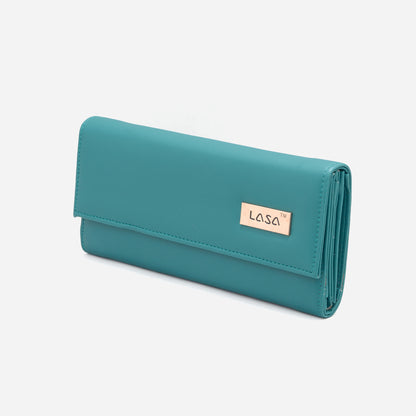 LASA Sleek  Trifold Big Women's Wallet  - Teal Blue