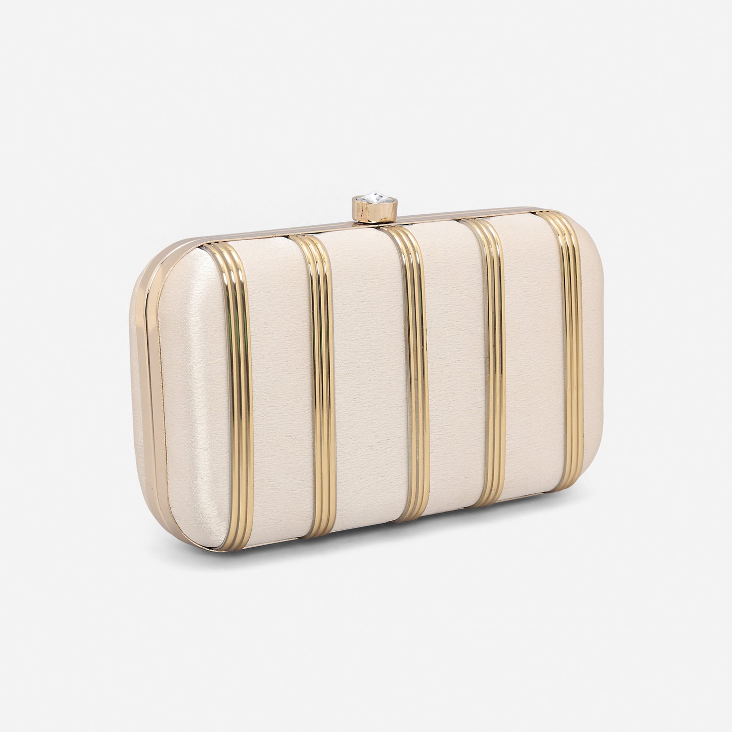 LASA Satin Partywear Frame Box Clutch - Light Gold